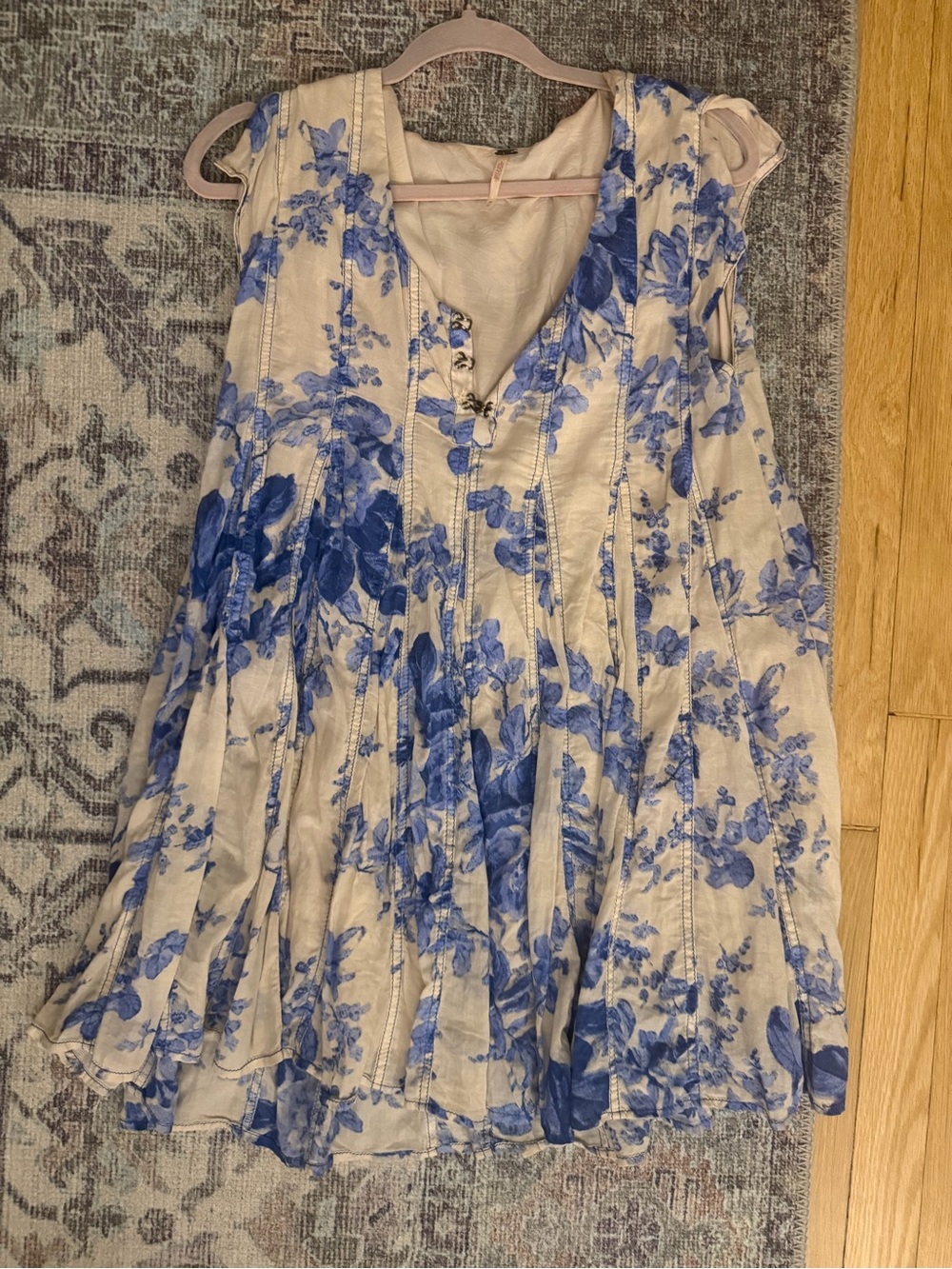 Free People Cream and Blue Floral Mini Dress